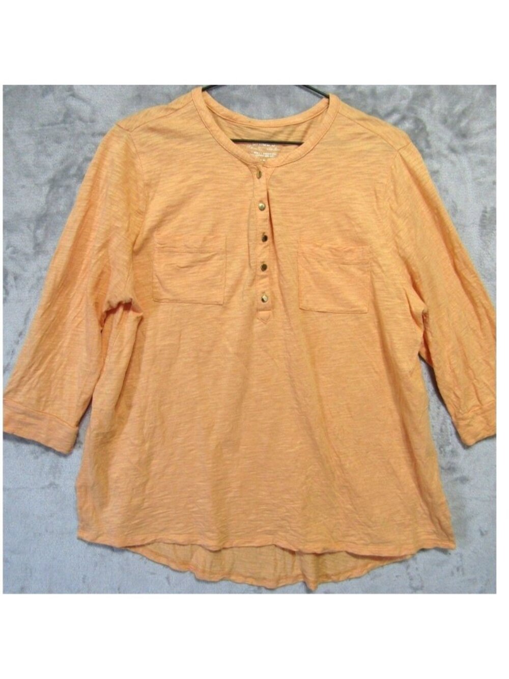 Chico's Henley Top Womens Orange Excellent 3/4 Sleeve Pockets Slub Tee